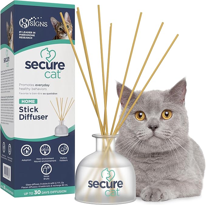SIGNS SecureCat Calming Diffuser for Supporting Calm and Well-Being to Help Relieve Any Feeling of Anxiety or Stress, Cat Pheromone Passive Stick Diffuser Home Starter Kit