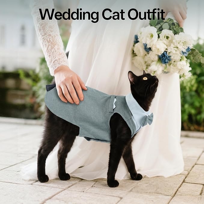 PUMYPOREITY Cat Tuxedo Suit Formal Wear with Bow Tie, Soft Skin-Friendly Cat Costumes for Cats Only, Elegant Outfit for Male Female Cats, Perfect for Wedding Birthday Photo Shoots, XS, Grey