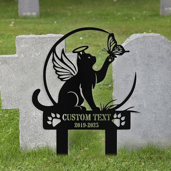 Custom Cat Grave Marker Outdoor, Personalized Metal Cat Memorial Grave Stake with Name and Date, Outdoor Waterrproof Cats Memorial Plaque