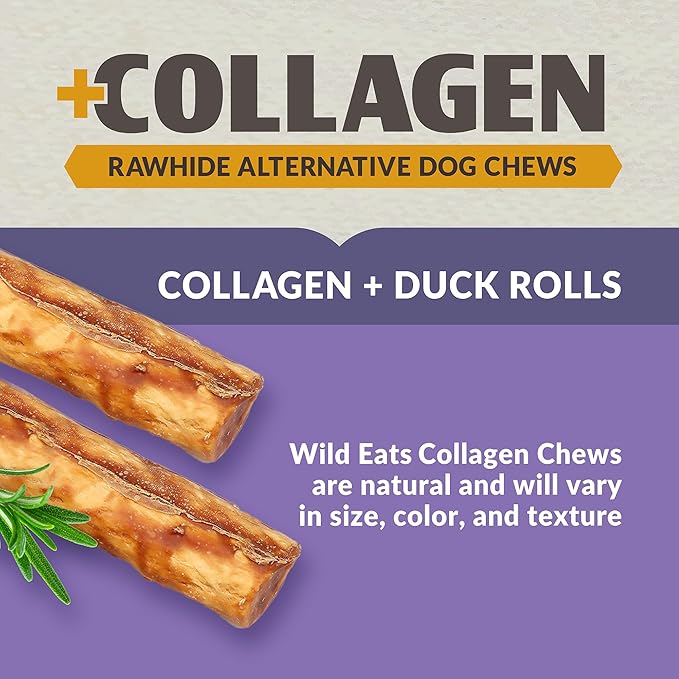 Wild Eats Duck Flavor Collagen Retriever Style Cheek Roll 5" Dog Chews-4 Pack (Long Lasting Dog Chews Treats & Bones for Medium Dogs) Substitute for Pig Ears for Dogs
