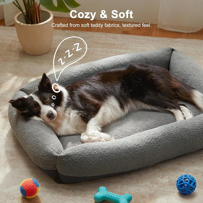 FURTIME Washable Small Dog Bed, Rectangle Comfy Fluffy Kitten Puppy Bed, Removable Zipper Cover Machine Wash, Breathable Orthopedic Bed Durable Pet Cuddler with Anti-Slip Bottom, 20x19x6 in, Dark Grey