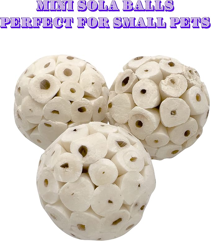 5122 Mini Sola Balls Pk6 - Small Size Natural Chewable Foot Toys, Air Dried Lightweight Foraging Sola Wood Balls, Easy to Shred and Chew, Excellent for Small Pets Budgie Cockatiel Lovebird Parrotlet