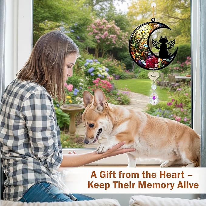Dog Memorial Suncatcher, Personalized with Name Date Suncatcher, Pet Loss, Stained Glass Light Catcher, Gifts for Dog Lovers, Memorial Ornament Loss of Pet Sympathy Gift