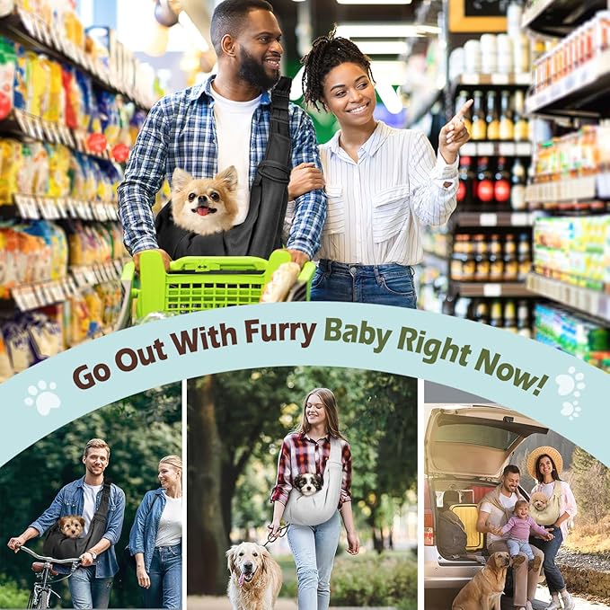 Pawaboo Small Dog Sling Carrier, Reversible Hands Free Dog Sling Carriers for Small Dogs and Cats, Puppy Slings Carrier with Adjustable Strap Buckle & Safety Harness, Puppy Essentials, Black