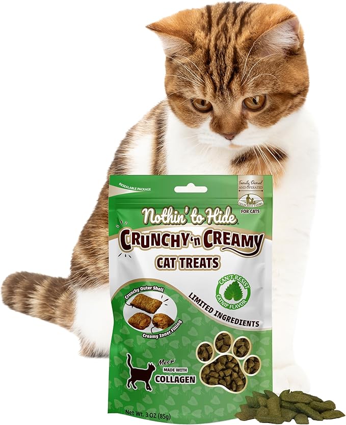 Fieldcrest Farms Nothin’ to Hide Collagen Cat Treats – Crunchy & Creamy Cat Snacks, High-Protein Healthy Treats for Skin, Coat & Joint Support, Catnip Flavor, 3 oz.