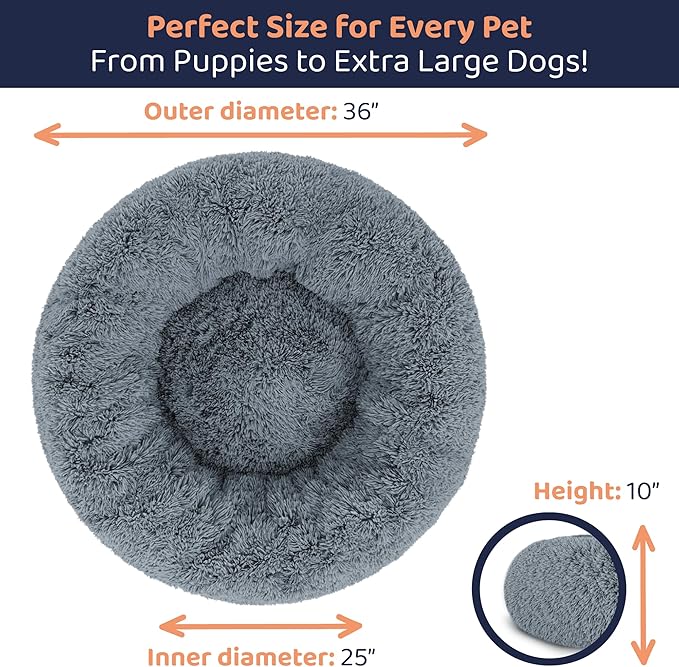 Donut Dog Bed - Premium Comfort for Anxiety Relief - Fluffy & Calming Design with Ultra-Plush Support | Cozy Round Dog Bed with Super Soft Circle Style (Dark Grey, Large)