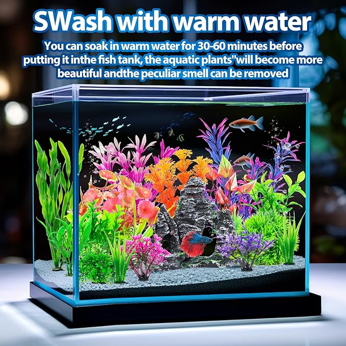 CousDUoBe 13Pcs Aquarium Plants Cave Rock Decor Set& Fish Tank Artificial PlasticPlants,Fish Tank Accessories Small Large Aquarium Decorations Kit