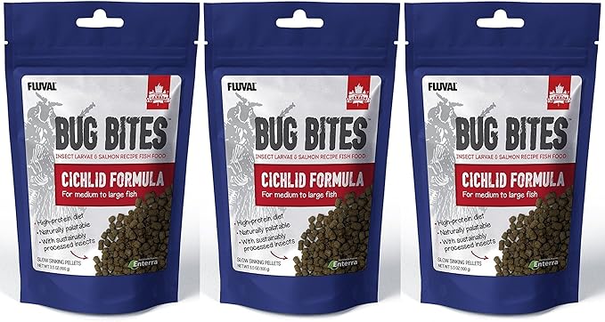 (3 Pack) Fluval A6581 Bug Bites Cichlid Pellets for Medium to Large Fish (3.53 oz. Per Pack)
