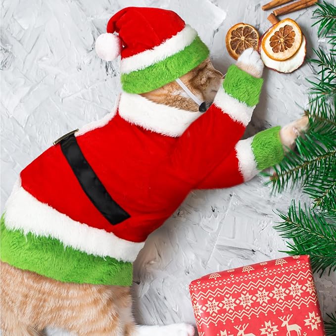 Cat Christmas Costume Lime Green Character Pet Outfit Holiday Green Furry Pet Velvet Costume Cosplay Outfit Cute Funny Christmas Dogs and Cats Clothes for Party Favors(X-Large)