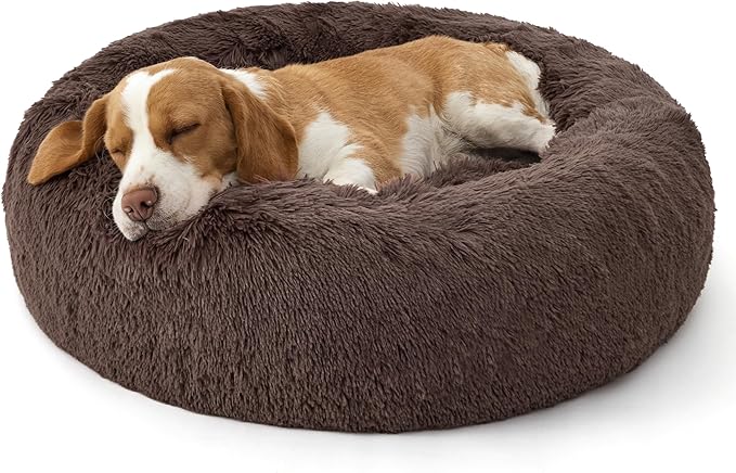 Bedsure Calming Dog Bed Medium Size Dog - 30in Donut Round Washable Medium Pet Bed,Anti-Slip＆Removable Cover,420GSM Anti-Anxiety Fluffy Plush Faux Fur,Fits up to 45 lbs Pets,Plus Version