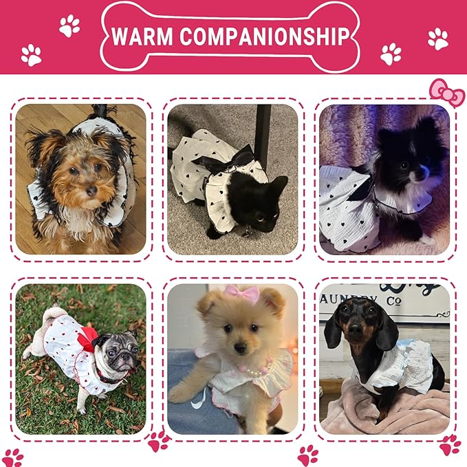 TAPBULL Dog Dresses, Fashionable Pet Dog Clothes with Heart Design, Cute Cat Birthday Dress Outfit (Pink/Red/Blue/Purple/Black 5-Pack), X-Large