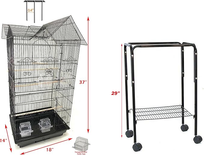 NEW Large Tall Canary Parakeet Cockatiel Lovebird Finch Bird Cage with Stand -18"x14"x60" (Black)