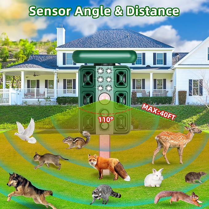 2026 Solar Sonic Racoon Fortress Pro Outdoor Cat Repellent, Ultrasonic Animal Repeller Squirrel Rabbit Deterrent with Motion Sensor&Flash Light to Scare Dog Skunk Out of Garden Yard Farm(