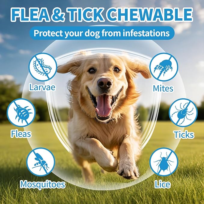 Flea and Tick Prevention for Dogs Chewables 200Ct - Flea and Tick Chews Supplement, Vet Recommended Supplement Chews, Skin & Coat Support for Dogs, Puppies, All Breeds & Sizes