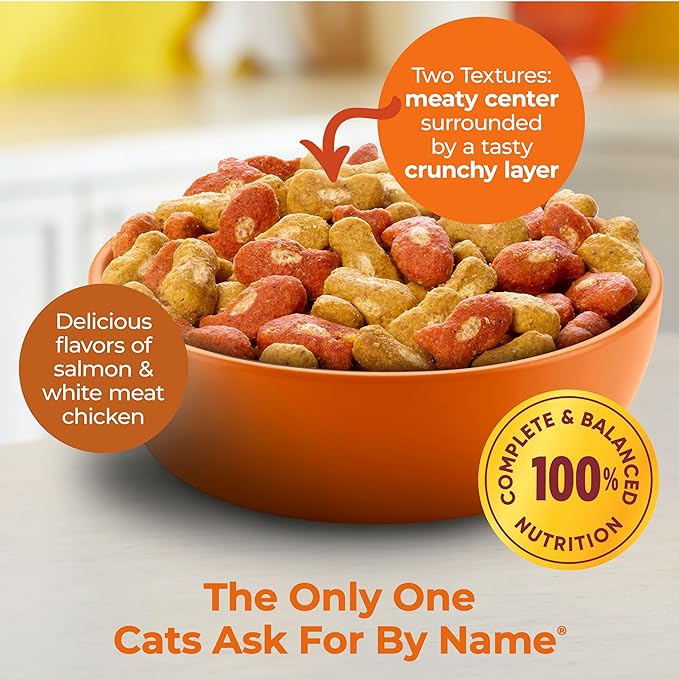 Meow Mix Tender Centers Salmon & White Meat Chicken Flavors Cat Food,3 Pound,Crunchy Outside Meaty Inside,(Pack of 8)