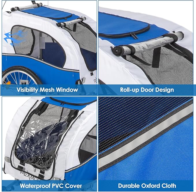 PEXMOR 2-in-1 Dog Bike Trailer, Pet Stroller Bike Trailer for Dogs w/Universal Hitch, Dog Cart for Bicycle Wagon Cargo Carrier w/Shock Absorber & Universal Wheel