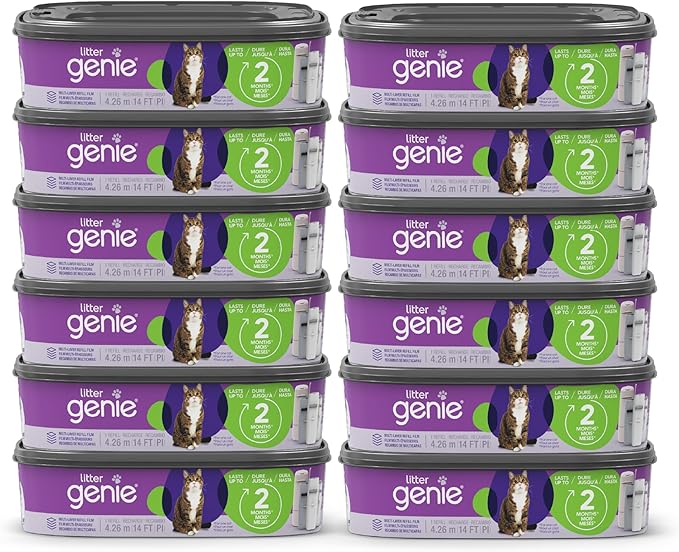 Litter Genie Refill Bags | Standard 12-Pack, 168 total ft | Up to 24 Months of Supply | Ultimate Odor Control Cat Litter Bags