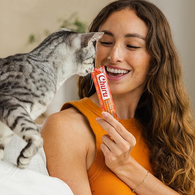 INABA Churu Cat Treats, Creamy Lickable Purée Cat Treat with Vitamin E, 0.5 Ounces Each Tube, 4 Tubes, Tuna Recipe