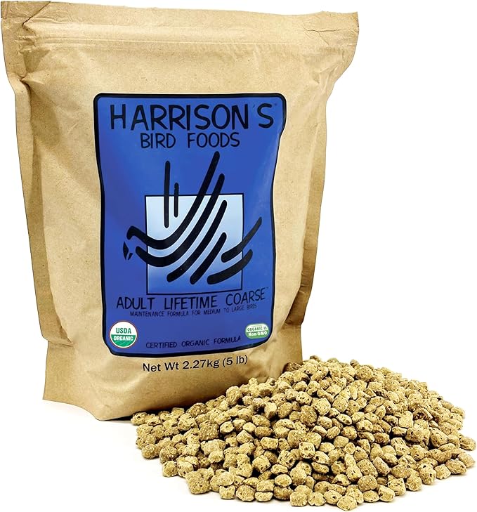 Harrison's Bird Foods Adult Lifetime Coarse Certified Organic Non-GMO Daily Maintenance Formula for Medium to Large Birds, Parrots, Cockatoos, Macaws etc, Suitable for All Life Stages 2.27kg/ 5lb