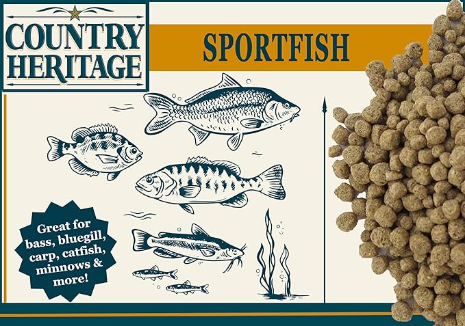 CountryMax Floating Sportfish Game Fish Food – 32% Protein, 7 lb Bag – Ideal for Bass, Bluegill, Catfish, Carp, Minnows & More – Pond & Lake Use