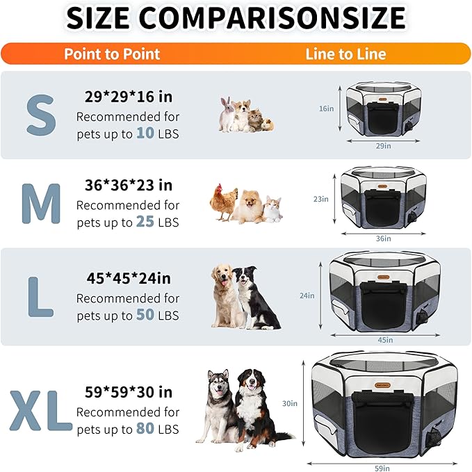 Dog Playpen, Portable Pet Play Pen Foldable Carrying Case, Puppy Pens Outsid for Small Cat Indoor/Outdoor, Removable Mesh Shade Cover