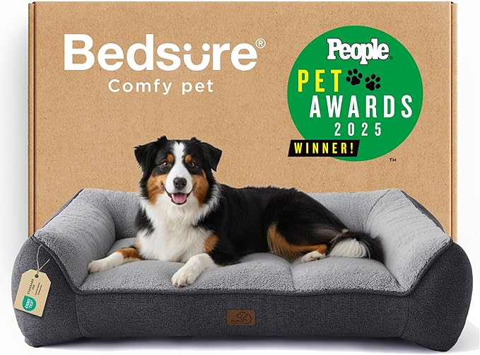 Bedsure SupportMax XL Pro Orthopedic Dog Beds Large Sized Dog - Extra Thick Supportive Dogs Couch with Waterproof Washable Cover, Extra Large Comfort Pet Sofa with Sherpa & Nonskid Bottom, Grey, 45"