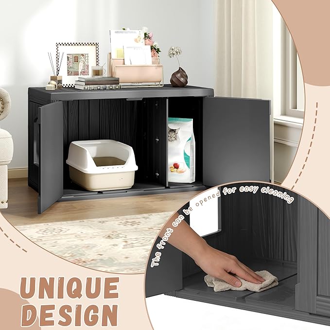 DRATO Outdoor Indoor Cat House, Resin Waterproof & Easy to Assemble Cat Shelter Suitable for Indoor & Outdoor Cats, Sturdy & Durable