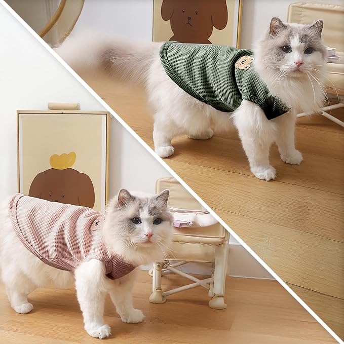 Waffle Knit Cat & Dog T Shirt for Small Dogs, Stretchable Puppy Shirt for Sphynx Cats & Small Breeds, Pet Clothes | Breathable Summer/Winter Apparel for Newborn(2PCS Small)