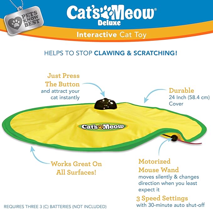 Cat's Meow | Interactive Enrichment Toy for Indoor Cats & Kittens, Automatic Movements that Simulate Mouse Tail & Hunting Prey, Self-Play Battery Powered for Physical & Mental Stimulation, All Breeds