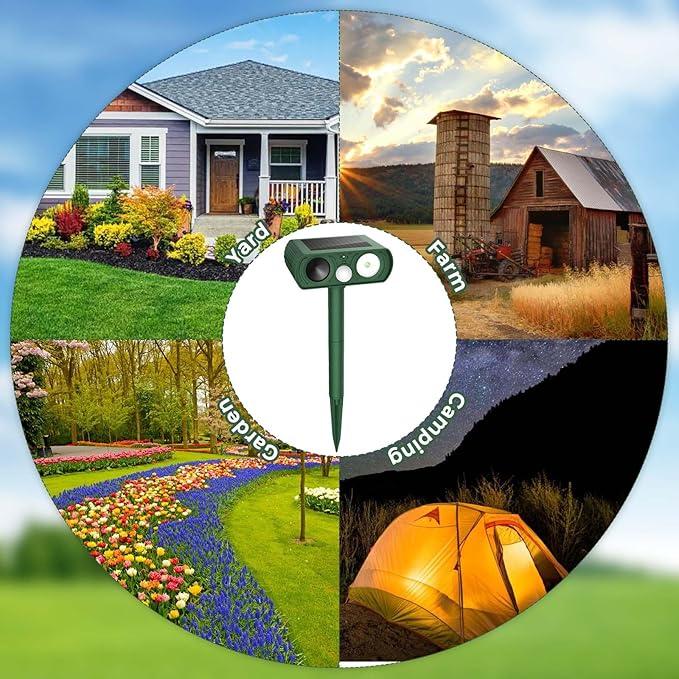 Upgraded Solar Ultrasonic Animal Repellent Outdoor, Deer Repellent Devices Squirrel Cat Raccoon Rabbit Dog Deterrent, Keep Skunk Away Motion Detection with Flash Light for Yard Garden Lawn 1PACKGreen
