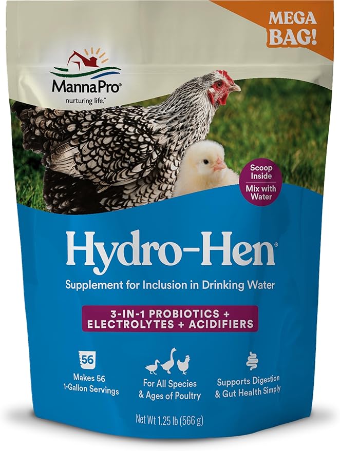 Manna Pro Hydro-Hen Poultry Electrolyte & Probiotic Supplement, Hydration Support for Chickens, Ducks, Turkeys & Waterfowl, 20 oz