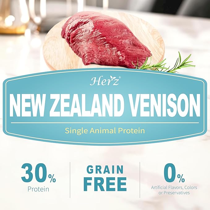 Herz Air-Dried Dog Food – New Zealand Venison Recipe 2 lb, Single Pure-Meat, Grain Free, All Natural, High Protein, Limited Ingredients