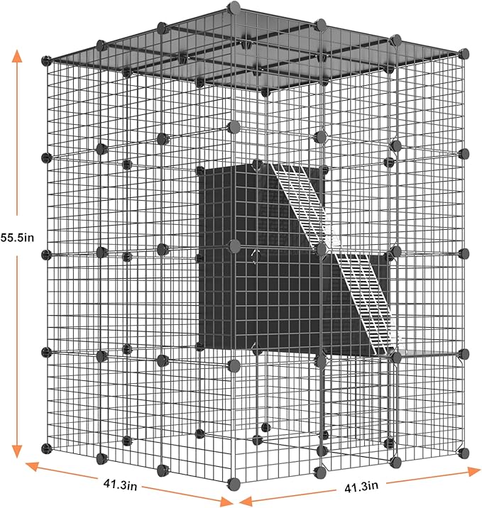 Large Cat Cage Indoor - Metal Wire Cat Enclosure with Storage Cube, Detachable Kitty Cage with Platform for 1-3 Cats, 3x3x4 Spacious Cat Kennel