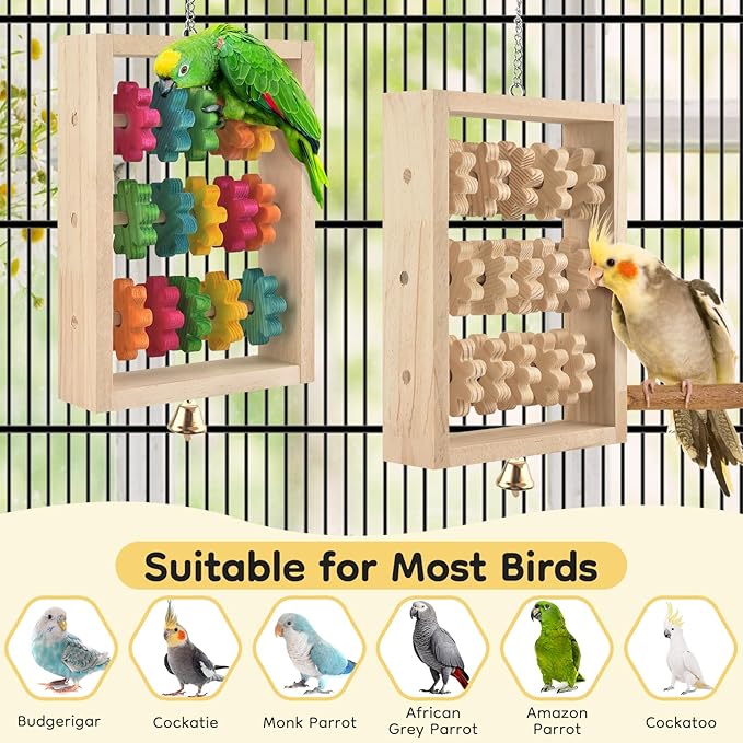 2Pcs Bird Toys for Parrots, Hanging Parrot Chew Toy, Natural Wooden Chewing Puzzle Training Blocks Intellectual Development for Parakeets Cokatiels Cockatoo African Grey Amazon Macaw
