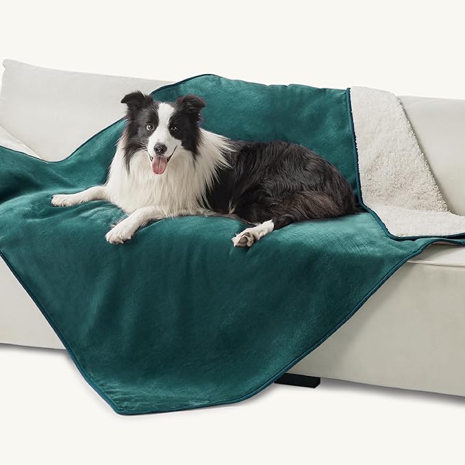 Bedsure Cat Blanket for Indoor Cats - Waterproof Calming Cat Blankets for Couch Bed Protection, Sherpa Fleece Pet Blanket, Soft Plush Reversible Throw Furniture Protector, 60"x50", Green