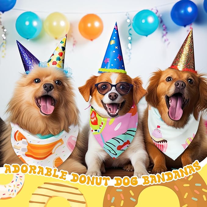 100 Pcs Donut Dog Bandanas Bulk Pet Bibs Colorful Triangle Scarf Donut Pet Bandanas for Medium Large Dogs Spring Summer Candy Theme Birthday Costume Decor