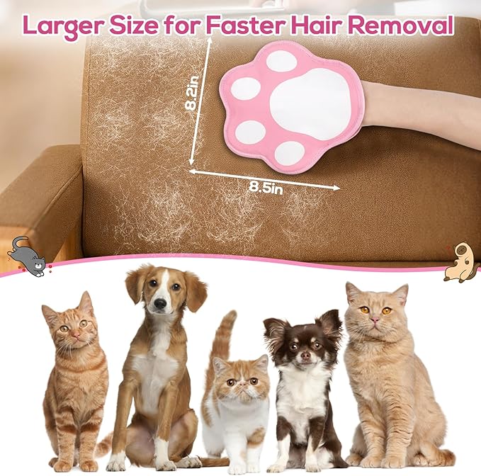 BABORUI Pet Hair Removal Glove - Cute Paw Electrostatic Pet Hair Remover Glove, Magic Brush Pet Hair Glove for Cats Dogs