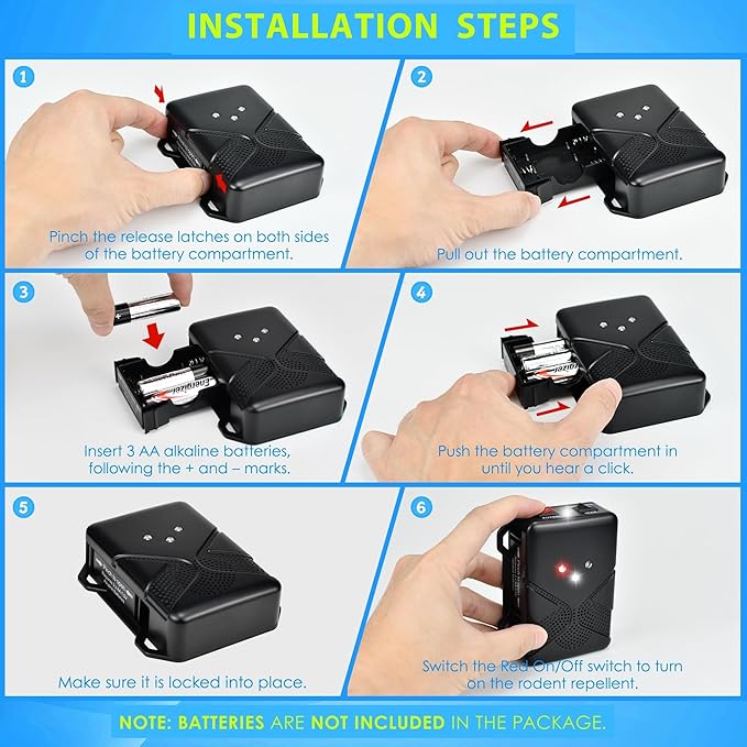 Ultrasonic Rodent Repellent for Car Engine – Battery Powered Under Hood Mouse Repeller with Flashing Strobe Light, Keeps Rats and Mice Away from Vehicle, Automobile, Truck, Garage, Attic, Barn, Shed