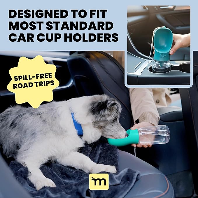 MalsiPree Dog Water Bottle - 19 Oz, Black, BPA-Free - Portable & Lightweight Water Dispenser with Bowl for Dogs - Leak-Proof & No-Waste Design for Travel