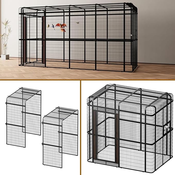 wonline 12.8FT Extra Large Bird Cage for Parakeets Outdoor Bird Aviary Parrot Cage with Perch, Walk-in Heavy Duty Birdcage for Macaws Canaries Parrots Budgie Lovebirds, Black