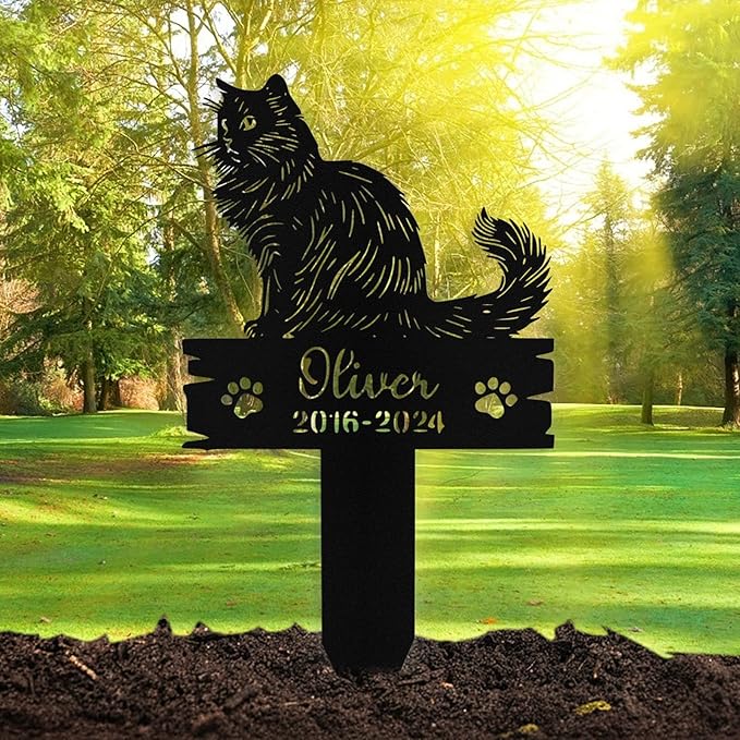Custom Cat Grave Marker Outdoor, Personalized Metal Cat Memorial Grave Stake with Name and Date, Outdoor Waterrproof Cats Memorial Plaque