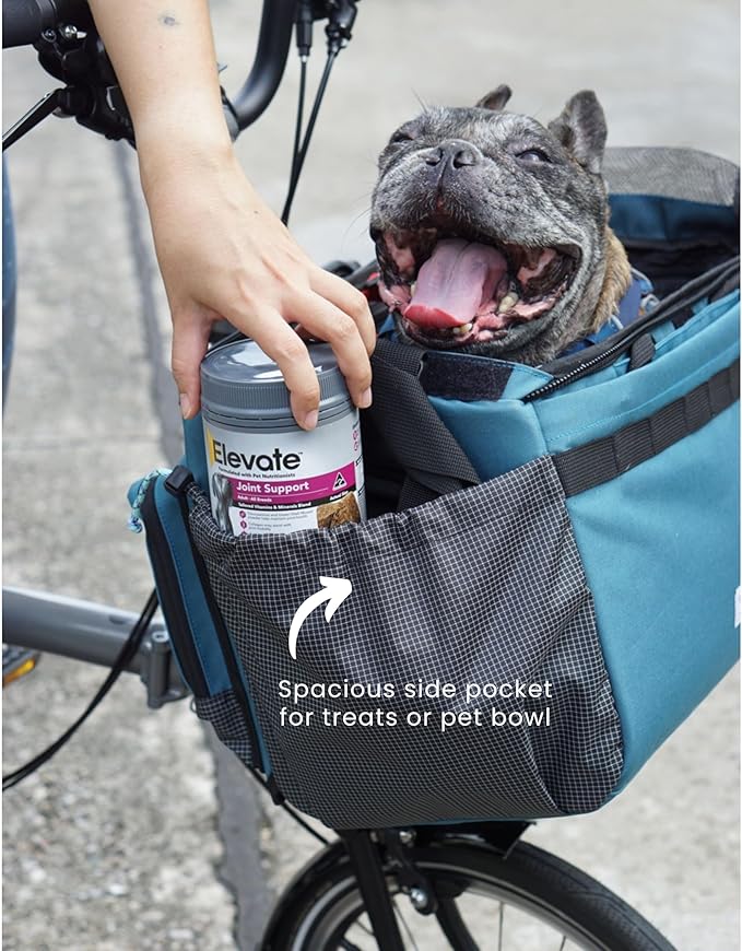 Vincita Caddy Pet Basket for Brompton Bike – Secure Aluminum Frame Dog & Cat Carrier – Breathable Mesh Top, Internal Safety Leash & Washable Liner – Fits Front Carrier Block (Grey)