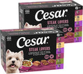 Cesar Adult Wet Dog Food Steak Lovers Variety Pack with Real Meat, 3.5 oz. Easy Peel Trays, 36 Count (Pack of 1)