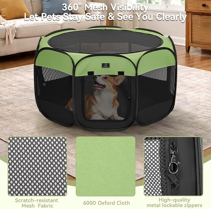 Portable Indoor Dog Playpen for Small Dogs & Puppies by A 4 Pet – 50.39" Pop-Up Soft Puppy Playpens with Bowl, Waterproof Floor, Calm Safe Space for Home, Travel & Daily Use