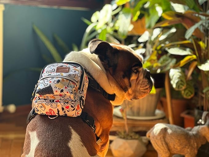 PawLook Dog Backpack to Wear with Chest Harness Self Carrier dogbag with Additional Pocket for Poop Bag Anti Slip Stylish Dog Bag for Your pet Street Smart Serie White Bone Medium