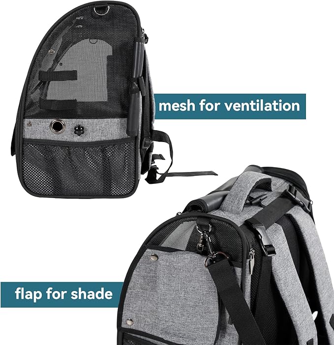 Petsfit Bird Carrier Medium Size with Stainless Steel Bowl, Parrot Backpack Includes Slide Tray for Easy Cleaning, 13" x 10" x 16"