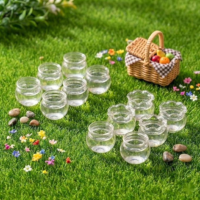 LOGOFUN 12 Pcs Miniature Fish Bowls Simulated Mini Fish Tank Miniature Glass Goldfish Bowl for Mini House Desktop Office Desk Accessories 2.50x2.50x2.00cm/0.98x0.98x0.79in