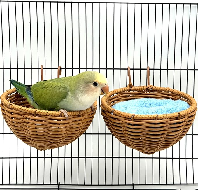 Rattan Bird Nest for Cage，2PCS Hanging Parrot Breeding Nesting House Washable Soft Warm Sleep Hut Bird Cage Accessories for Cockatiels Budgerigars Finches Canaries