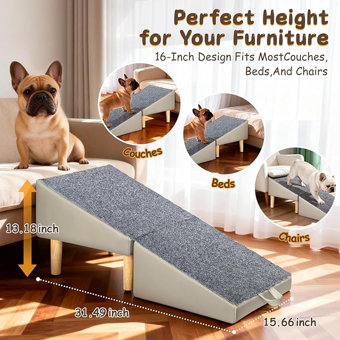 Foldable Lightweight Dog Ramp for Small Dogs - Built-in Pet Stairs for Elderly Small Dogs & Injured Puppies, 13.1'H Pet Ramp for Couch & Low Bed, Multi-Use as Footstool