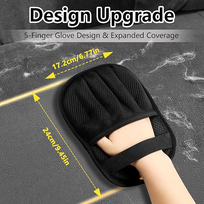 2PCS Upgraded Pet Hair Removal Gloves for Cats & Dogs, Five-Finger Electrostatic Reusable Magic Brush for Effortless Pet Hair Remover Tool on Carpet, Clothing, Laundry, Couch, Car Seat (Black)
